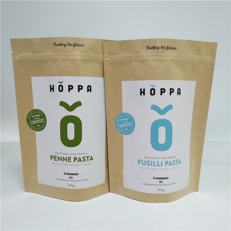 Kraft Paper Material Stand Up Pouch Peanut Protein Powder Packaging Gravure Printing