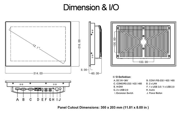 Panel Mount IP65 Waterproof Dustproof HMI Industrial Touch PC For Control Cabinet