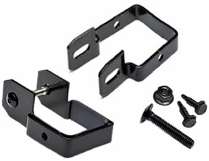 Two steel fence brackets in type of SFB-1, a self-drilling screw, two bolts and a nut