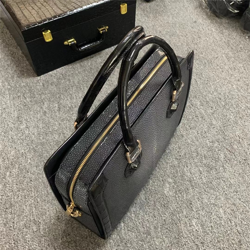 Authentic Real True Stingray Skin Businessmen Passcode Briefcase Genuine Crocodile Leather Male Top-handle Handbag