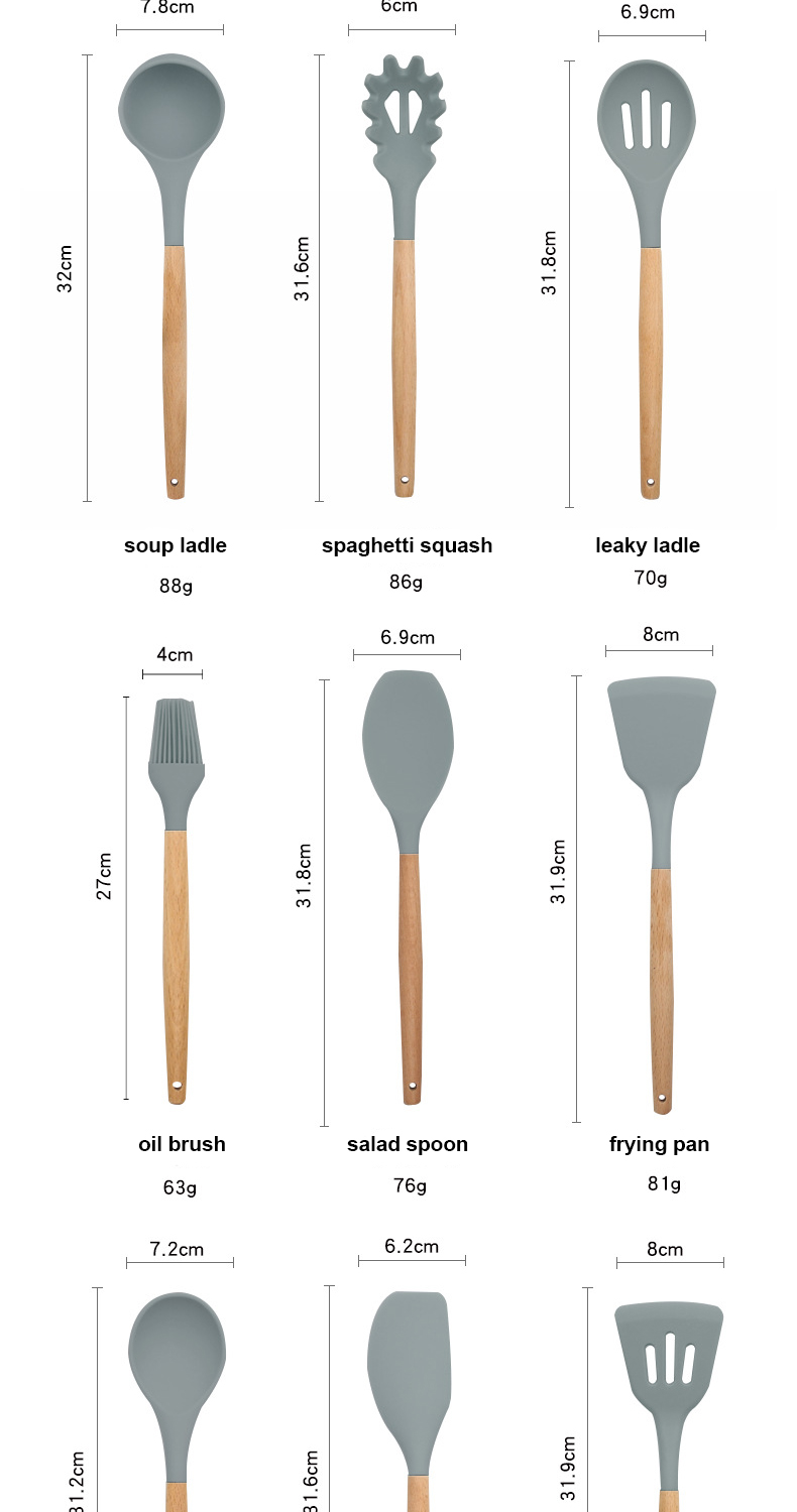 12PCS /set Kitchen Tool Silicone Kitchen Utensil Set With Wooden Handle