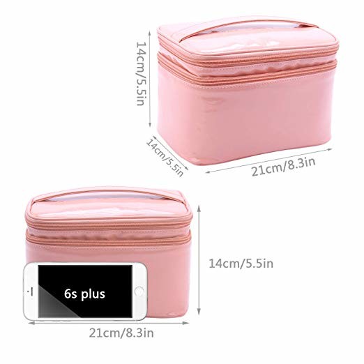 2 Layer Large Capacity Travel Makeup Organizer Case With Belt Strap Holder
