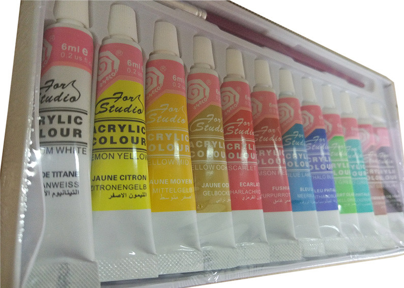 Strong Adhesion Basics Colored Acrylic Paint Set‎ , Artists Paint Pigments 12 X 6ml Tubes