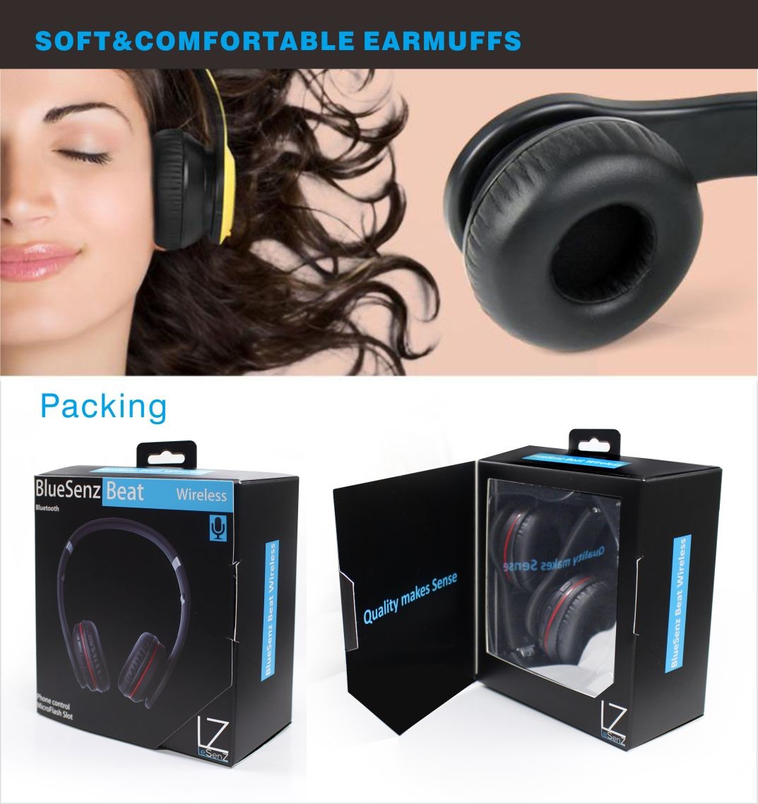 300mAh 8 hours compact bluetooth headphones stereo music headphones