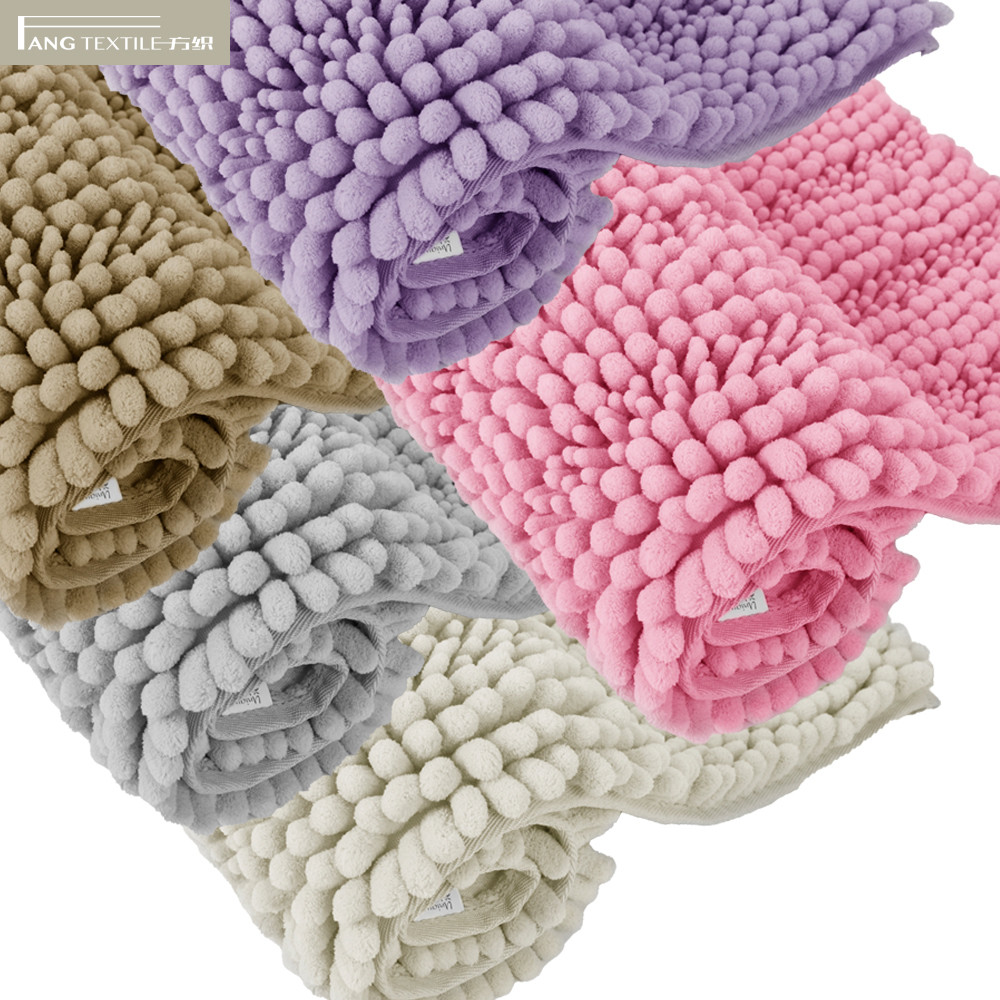 Rectangle Backing Slip Resistant Chenille Bathroom Mats Chenille Fiber Toilet Rug