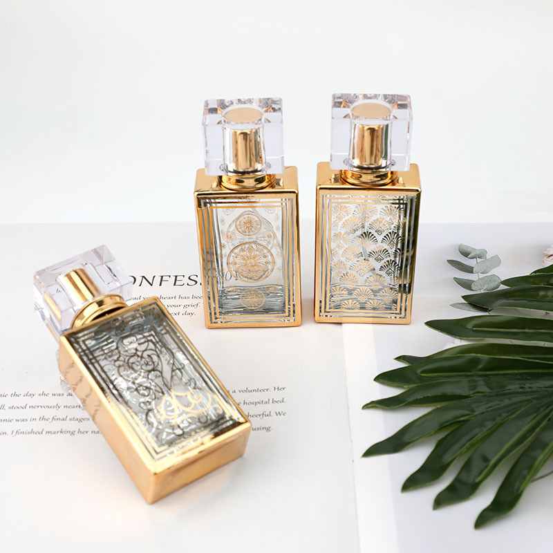 50ml Electroplated Square Perfume Bottle Subpackage Empty Bottle Wholesale Glass Bottle Perfume Spray Glass Bottle