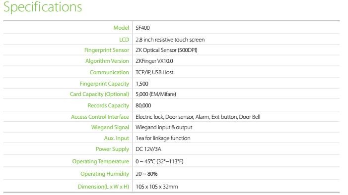ZKTECO Fingerprint door access control SF400 STOCK Biometric time clock fingerprint scanner
