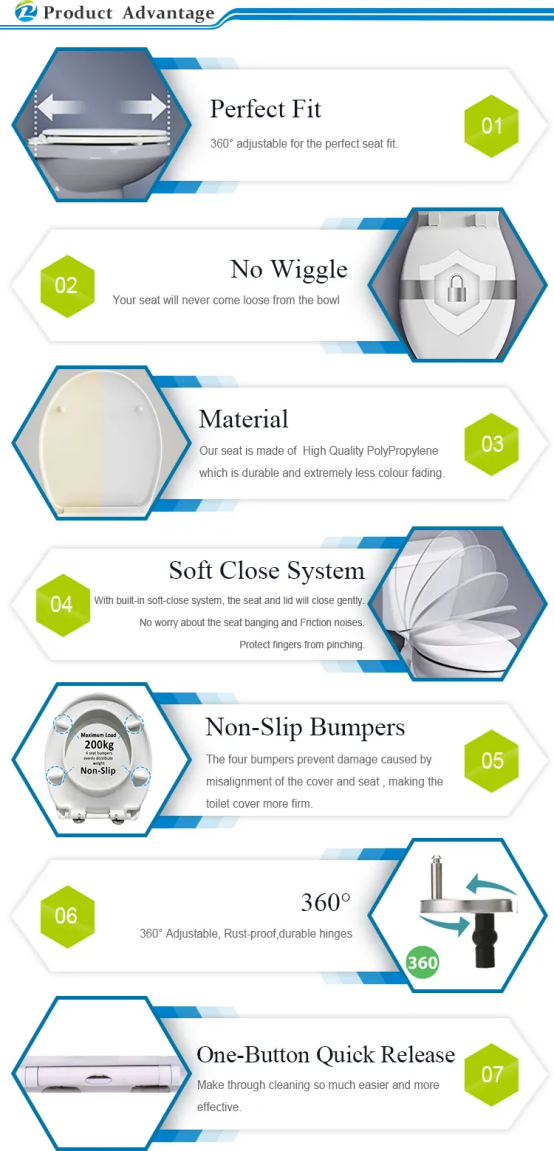 White D Shape Soft Close Toilet Seat Cover With Quick Release Lid And Two Push Buttons