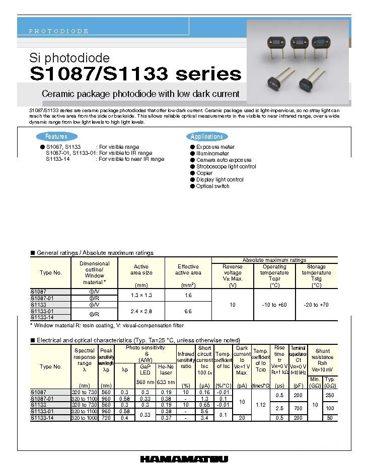 HAMAMATSU Sensor Si S1133 Photodiode Rotary Position Sensor IC