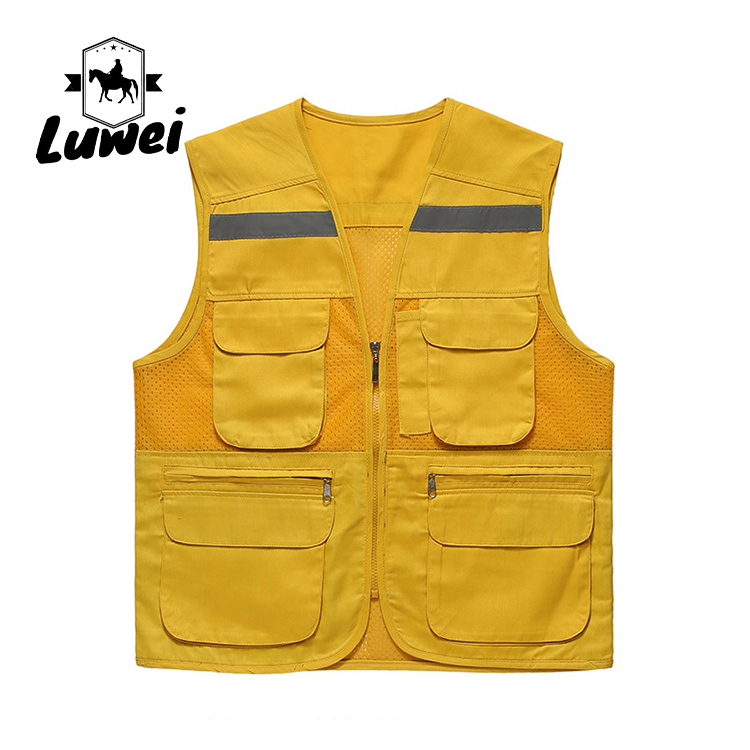 Custom Logo Thin Multiple-pockets Waistcoats Utility Reflectives Strip Road Volunteer Work Clothes Reflective Safety Vest