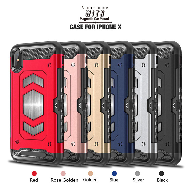 Color Black Red Armor PC TPU Case with Card Pocket Magnetic Car Mount For IphoneX IphoneXS IphoneXS MAX IphoneXR Iphone8