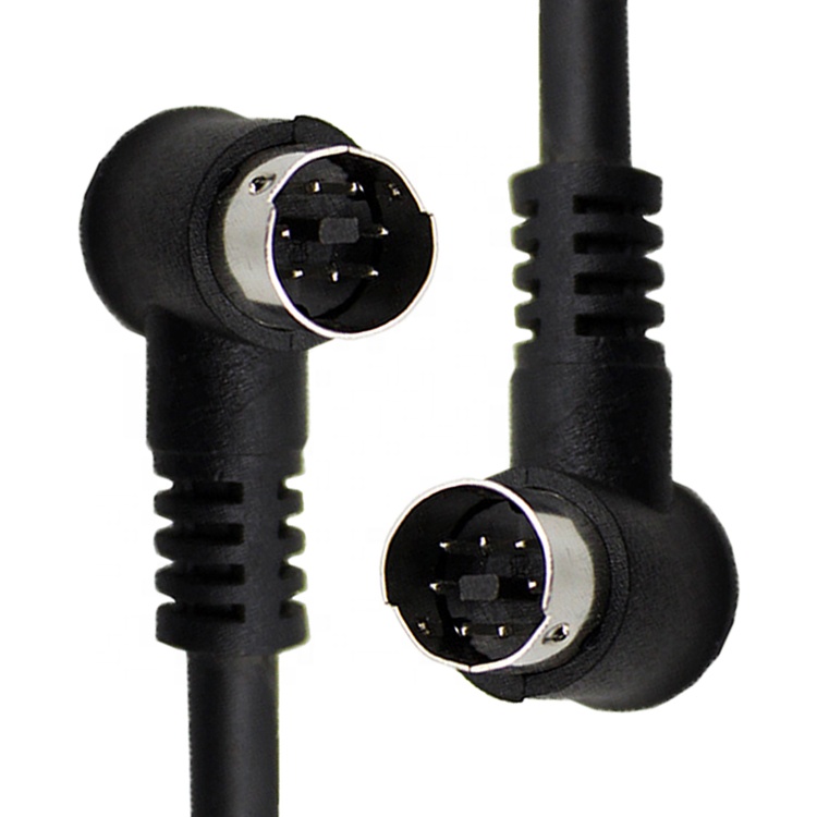 Custom 1M 2M 3M Shield 90 Degree Right Angle S Video Male to Male 7 Pin Mini Din Extension Cable