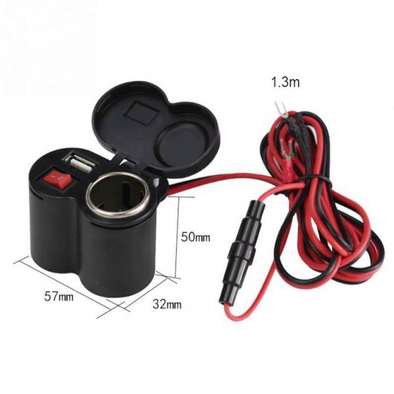 Cell Phone 5V 2A Motorcycle USB Charger Cigarette Lighter 130cm Wire