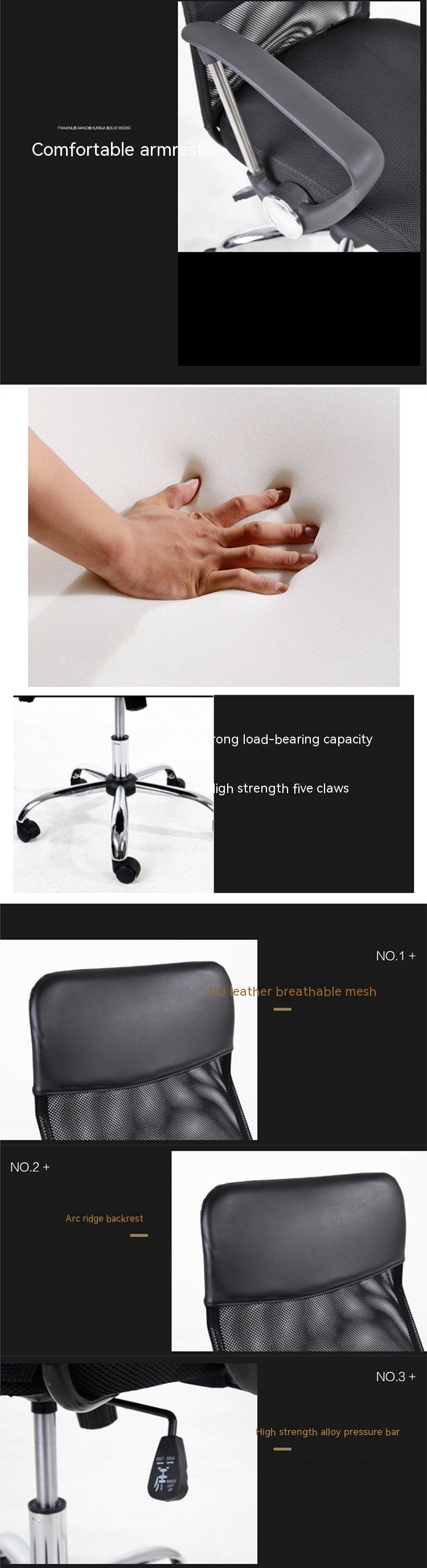 Multi-Used High Back Office Chair with Hot Black Mesh and PU 3 Years After-sales Cycle