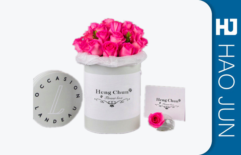 Custom Printed Paper Cardboard Round Cylinder Flower Boxes With Ribbon