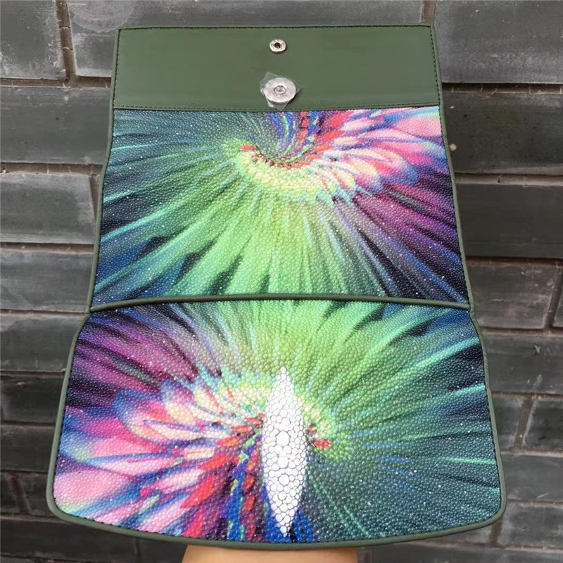 Thailand Authentic Stingray Skin Female Large Wallet Genuine Leather Lady Green Clutch Purse Women's Card Holders