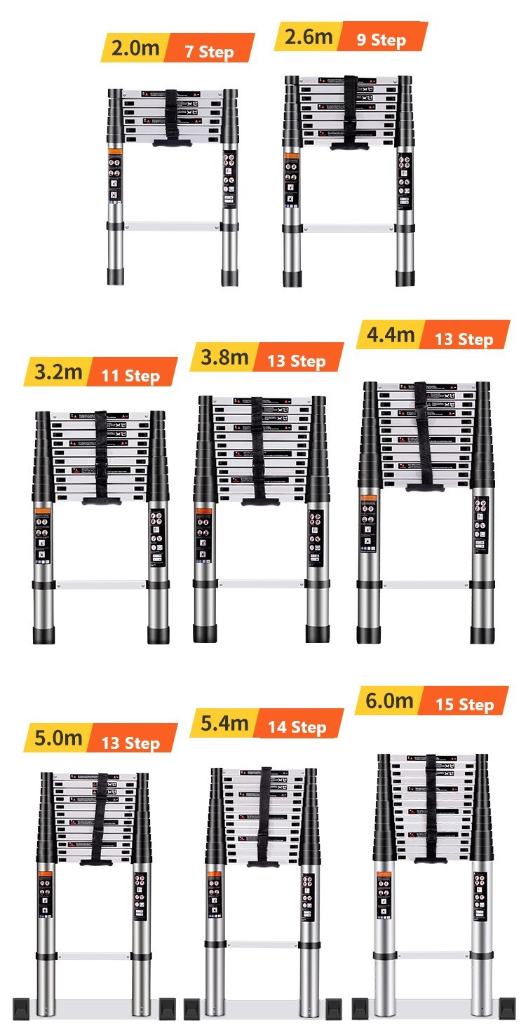 Portable Easy Store Folding Step Manufacturers Loft Retractable Foldable Aluminum Telescopic Ladder