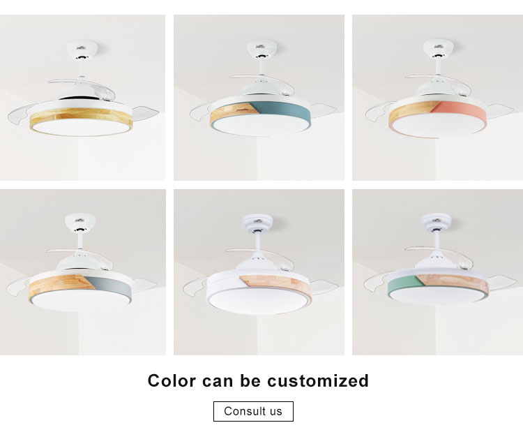 Modern Design Metal Acrylic LED Ceiling Fan with Hidden Blade and Color Crystal Light