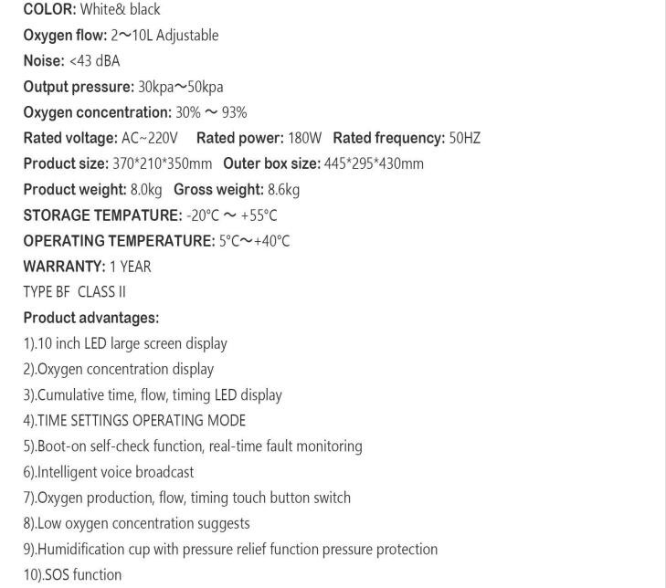 Home use 93% +-3% Purity Portable Oxygen Concentrator