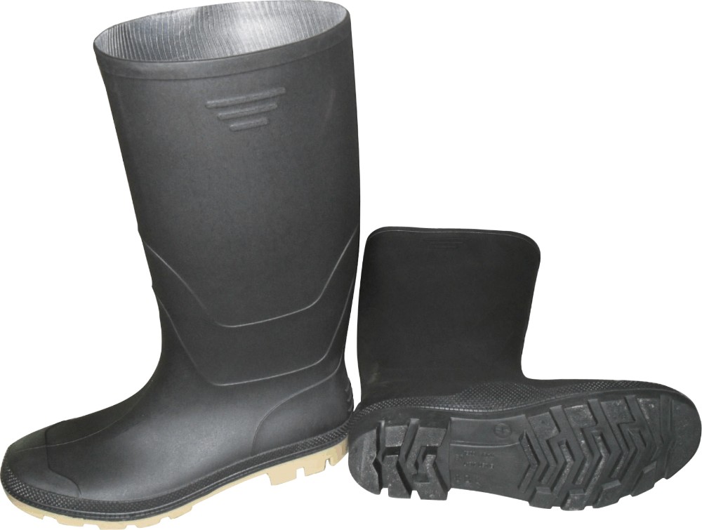 Black CE EN 20347 PVC Rain Boots for Men Steel Toe and Sole Reflective Tape Optional