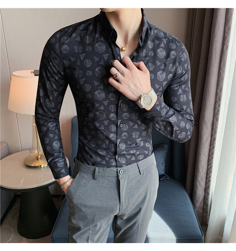 Breathable Black Long Sleeve Regular Fit 100% Cotton Slim Fit Mens Floral Print Shirt