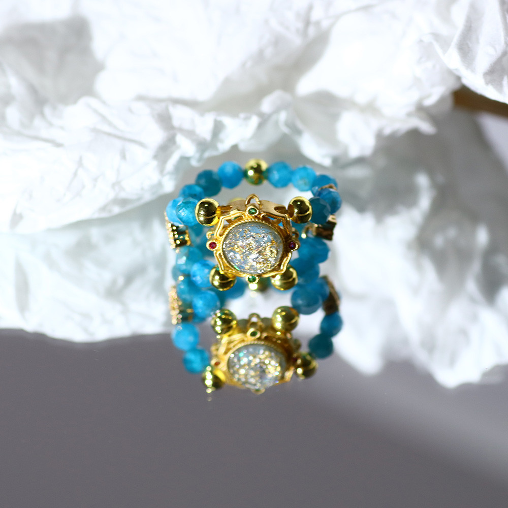 Faceted Apatite Crystal Bead Ring Gems Bracelet for Detoxification and Emotional Stability
