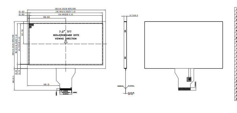 RGB LCD Screen Display Module 800x480 Dots 7 Inch TFT 260 Nits