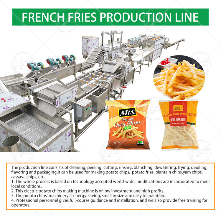 Fried Potato Chips Production Line 300kg Frozen Potato Fries Assembly Line