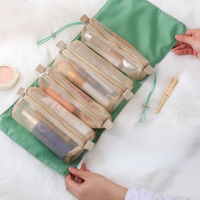 Brushes Lipstick Storage Cosmetic Bag Organizer Travel Nylon Mesh Toiletry Bag
