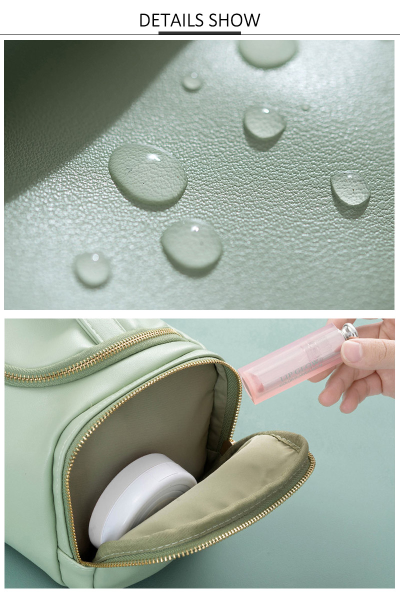 Large Capacity Travel Vanity PU Cosmetic Bag With Handle