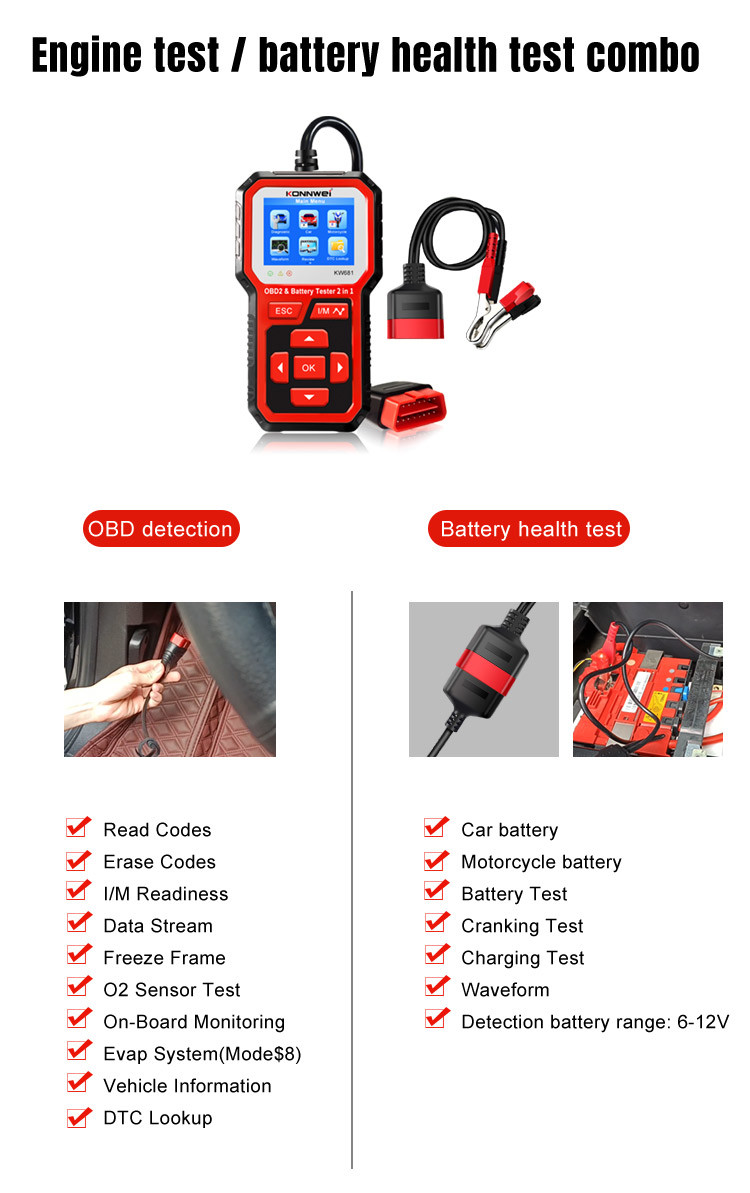 KW681 ABS Portable Car Engine OBDii Scanner CCA Auto Engine Analyzer