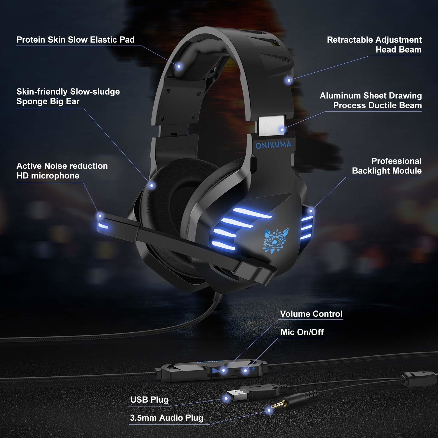 Over Ear 2.2m 117dB Onikuma K17 3.5 Mm Gaming Headset