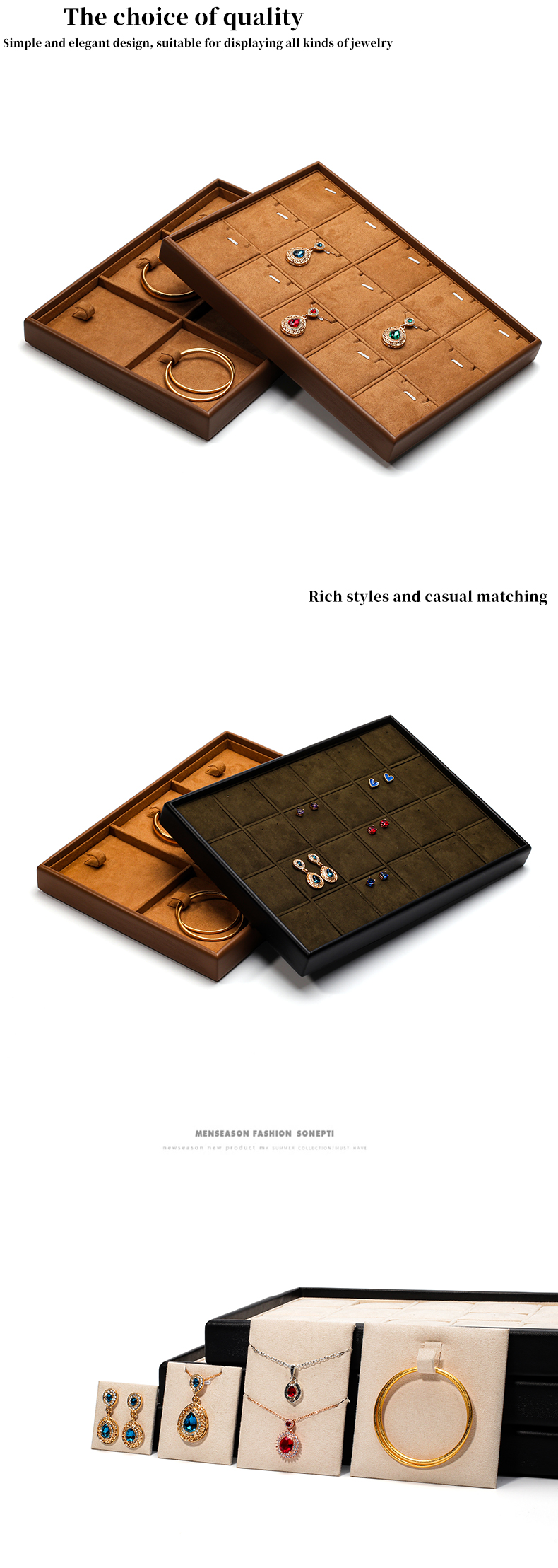 Soft Velvet Interior PU Leather Jewelry Display Tray Props for Ring Ear Studs
