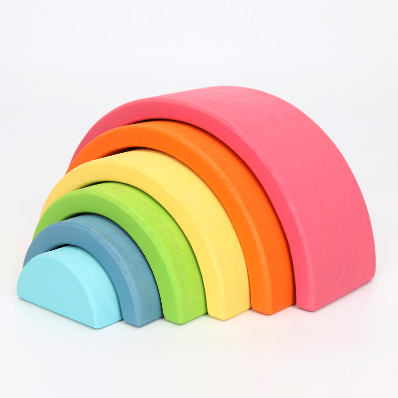 Brown 18cm Rainbow Wooden Building Blocks Toy Creative Educational