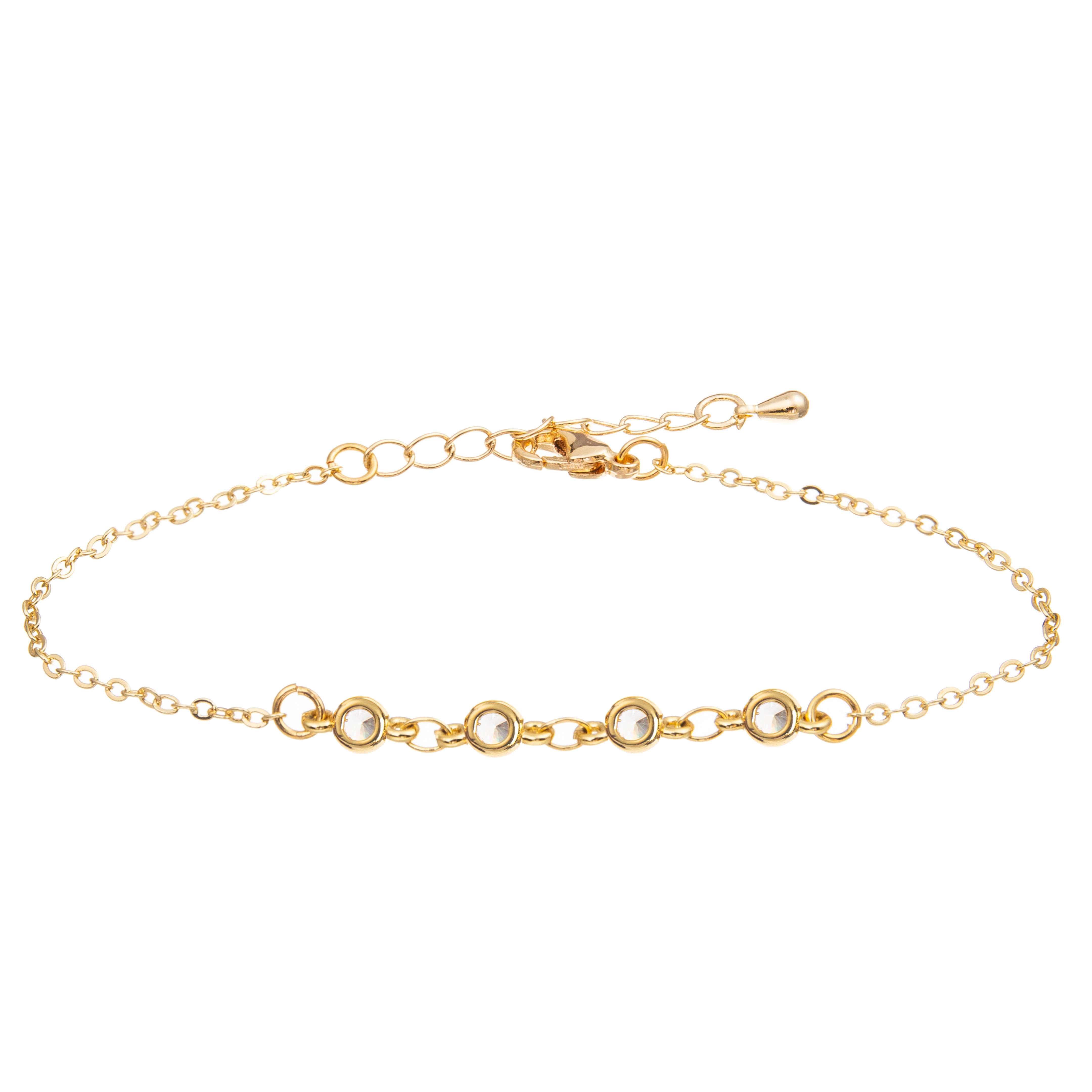 Gold Plated Bar Paper Clip Pin Shape Chain Link Bracelet With 3 Zircons