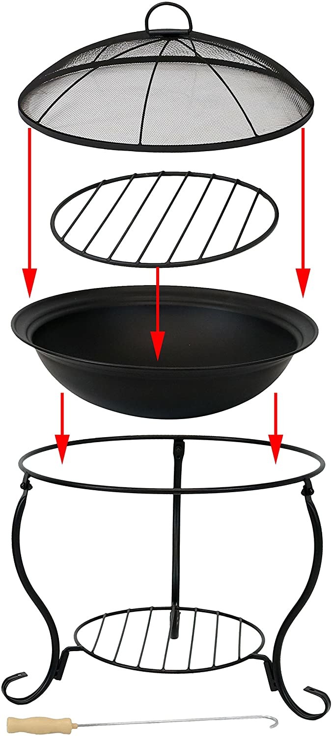 Steel Brazier Bowl - Black Outdoor Wood Burning Fire Pit Wood Stove Patio Fireplace
