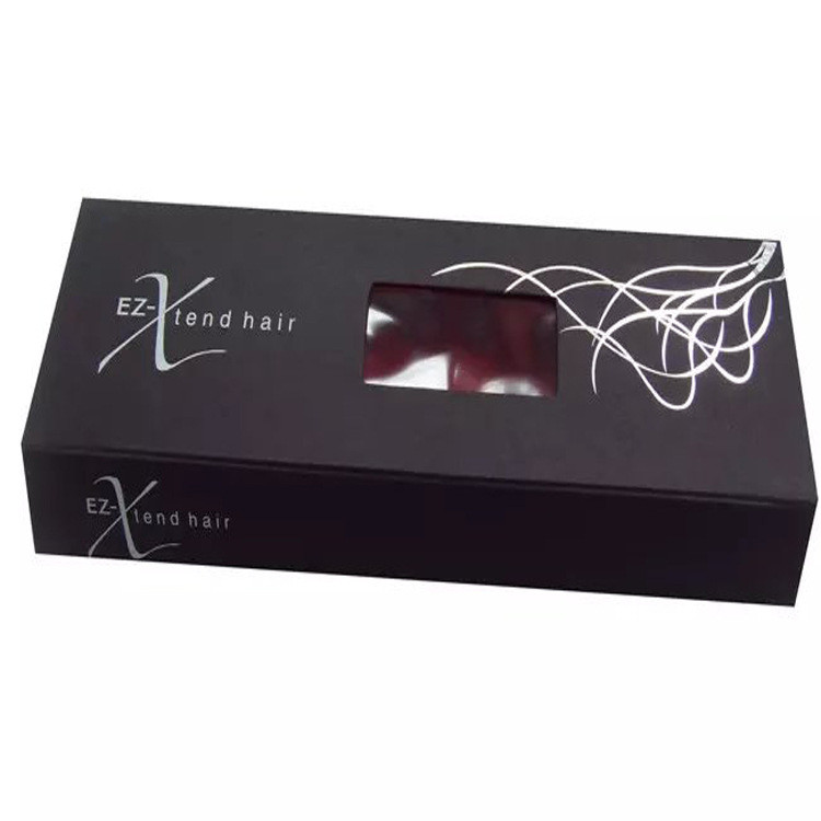 custom purple red hair extension gift box hair extension hinged box with window