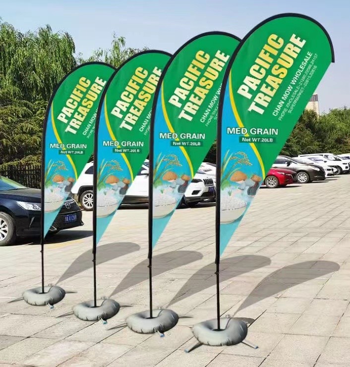 Different height feather teardrop/rectangular beach flag with Inject Water Basement Holder, Aluminum Pole, Cross Base spike Telescopic flying banners
