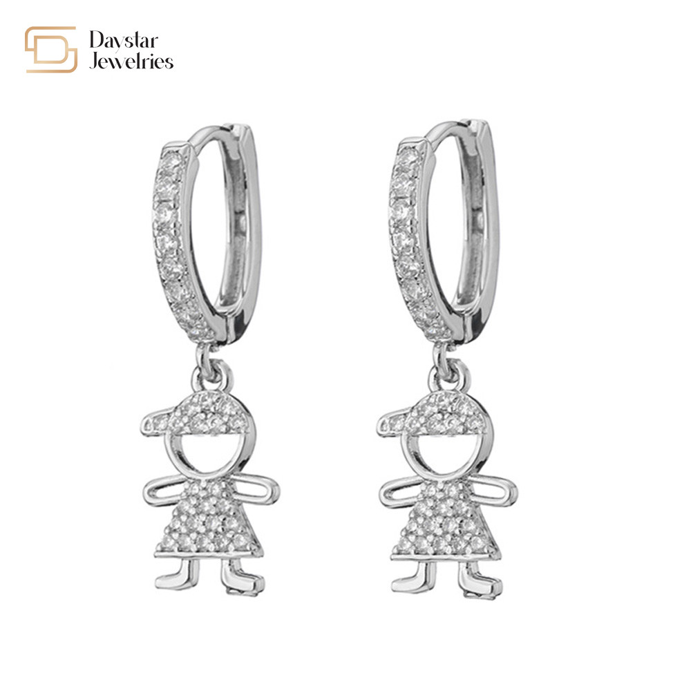 18k Brass Gold Pendant Hoop Earrings Zircon Diamond for Boy Girls