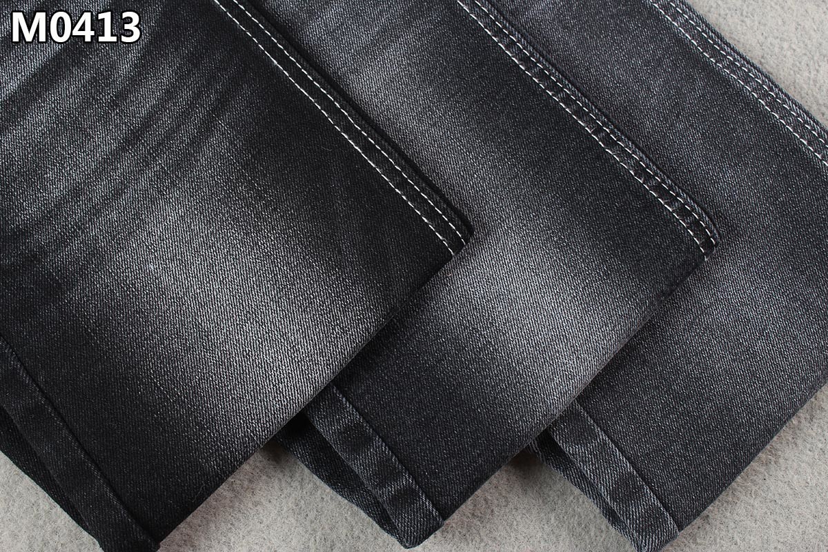 Black Weft TC Stretch Denim Fabric Warp Slub Jeans In 2 Sides