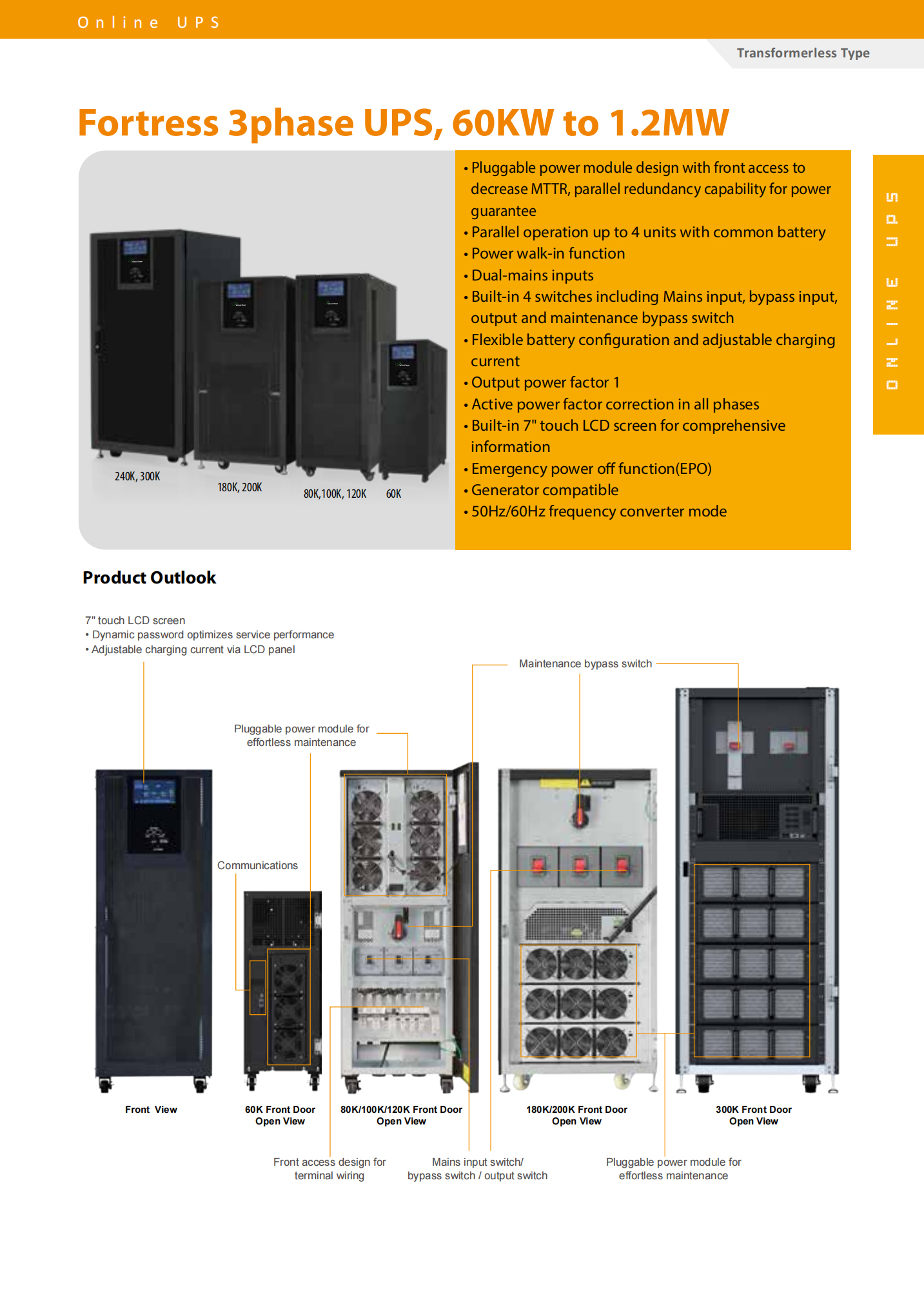 Visench Fortress 60KVA 80KVA 100KVA 120KVA 180KVA 200KVA 240KVA 300KVA Online UPS For Networking