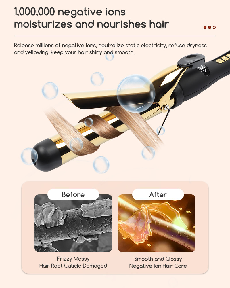 Ceramic Coating Barrel Curling Iron With Clamp Adjustable Temp LCD Display