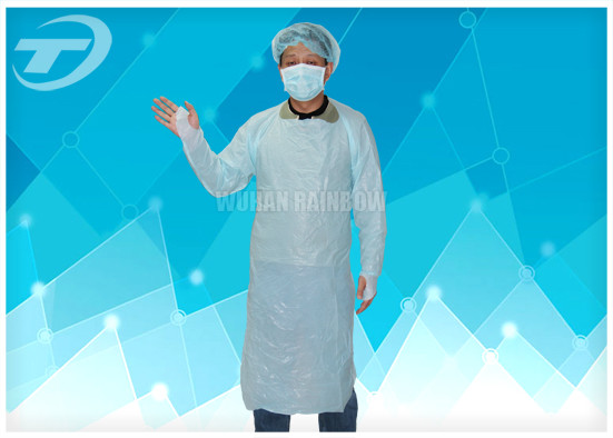 CPE Fabric Disposable Isolation Gowns With Thumb Loop Blue Color