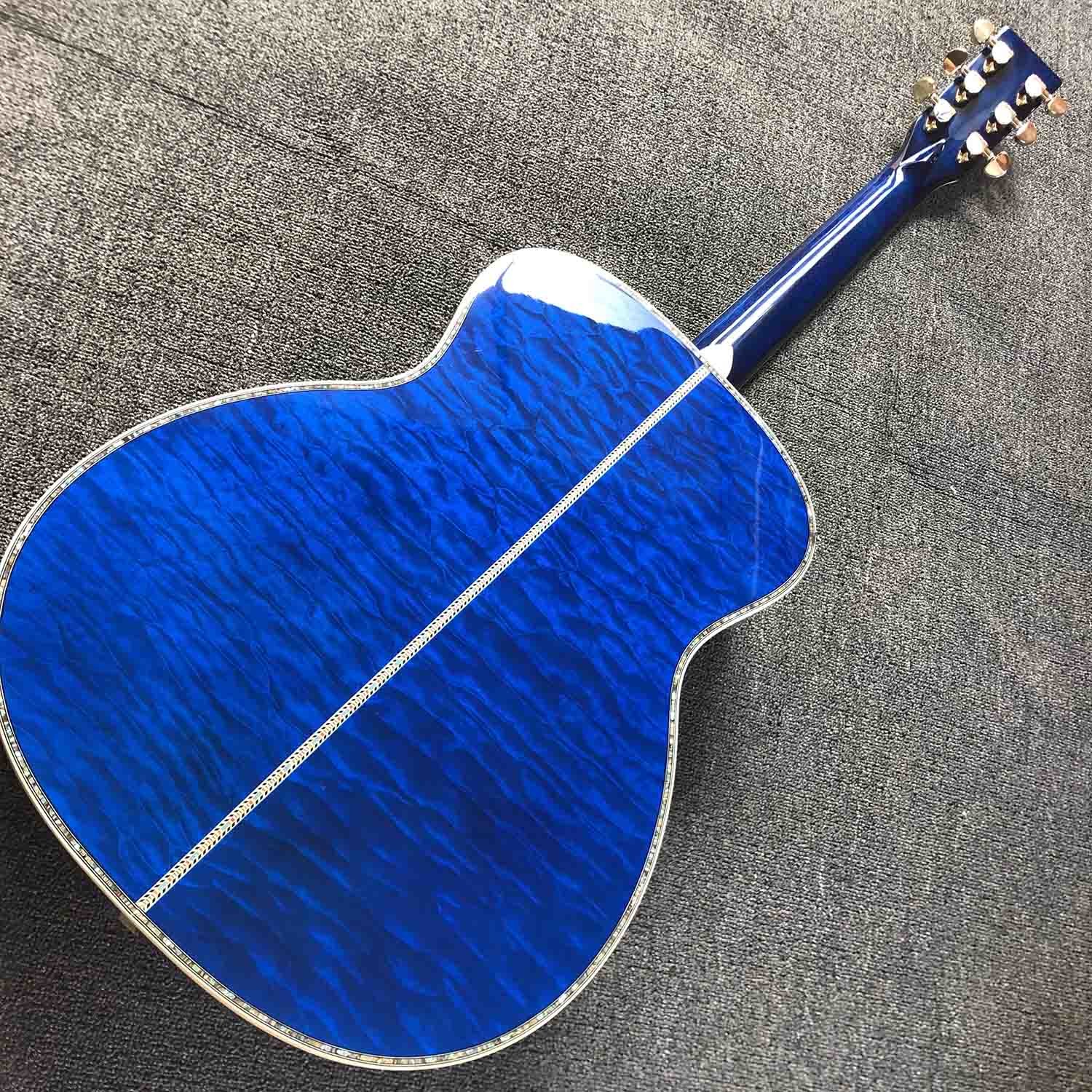 Custom Solid Spruce 41 Inch D Style Acoustic Guitar Abalone Ebony Fingerboard Water Ripple Maple Acoustic Electric Guita