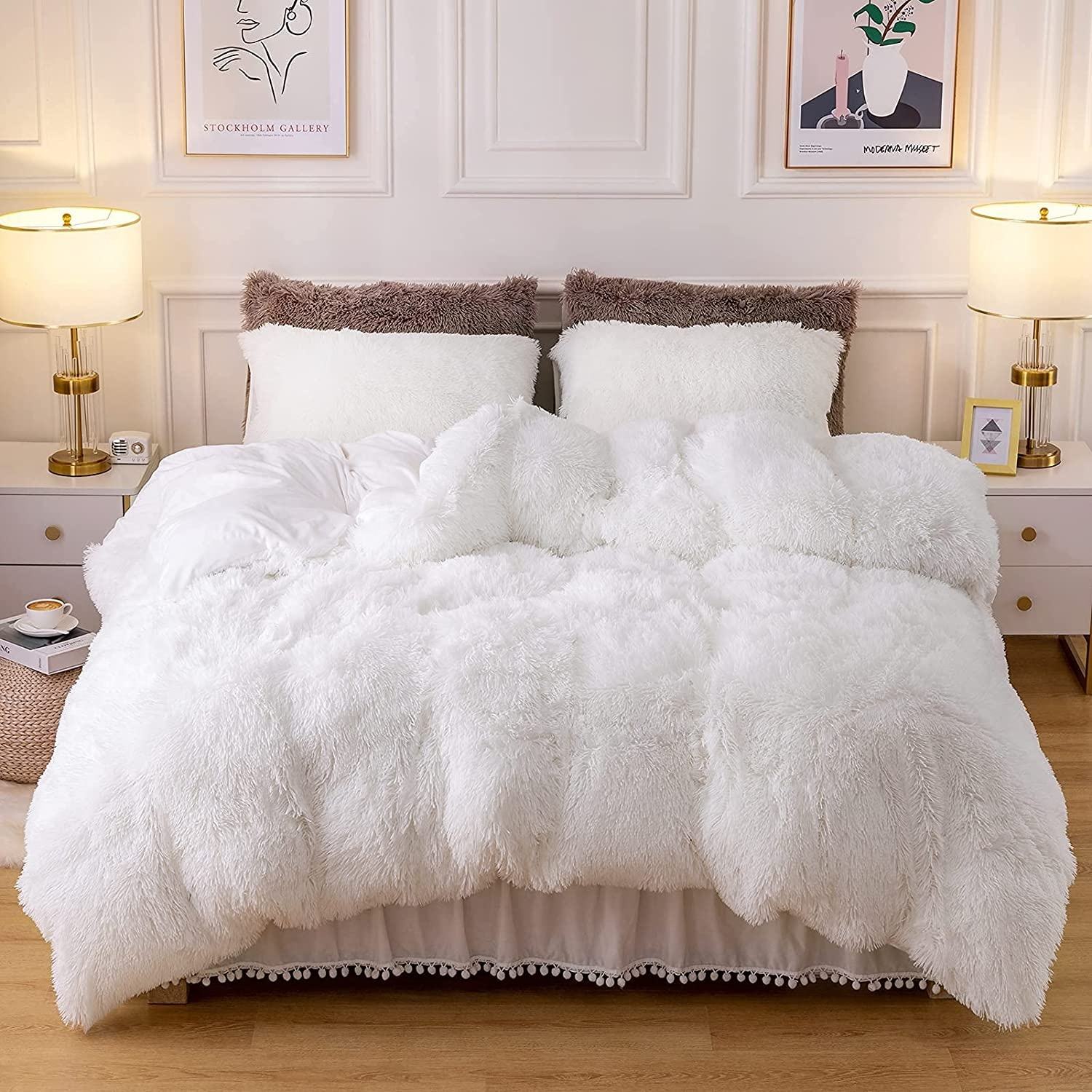 Fluffy Plush Faux Fur Velvet Shaggy Queen King Size Duvet Cover Bedding Set Customized