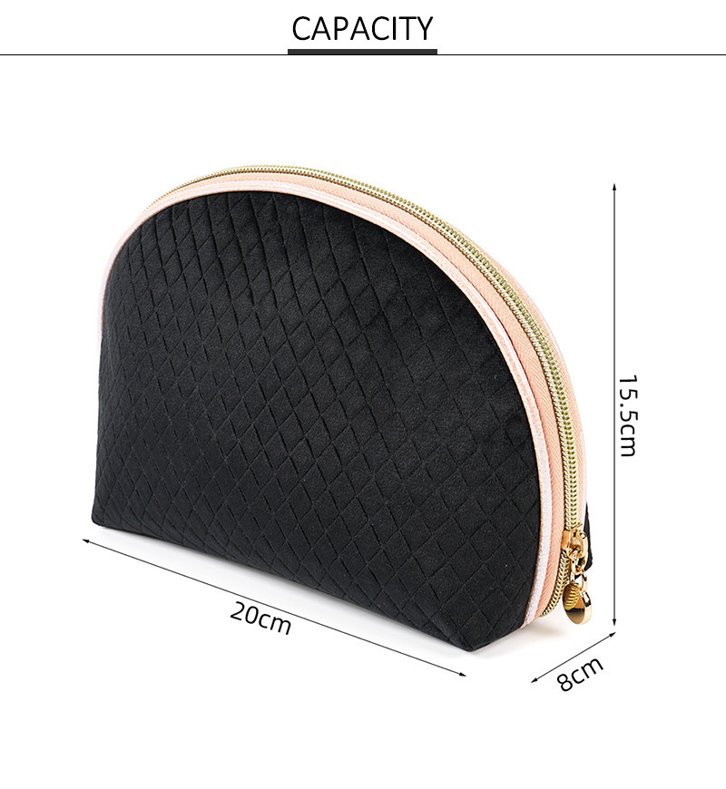 Half Moon Handy Black Velvet Organizer Makeup Bag