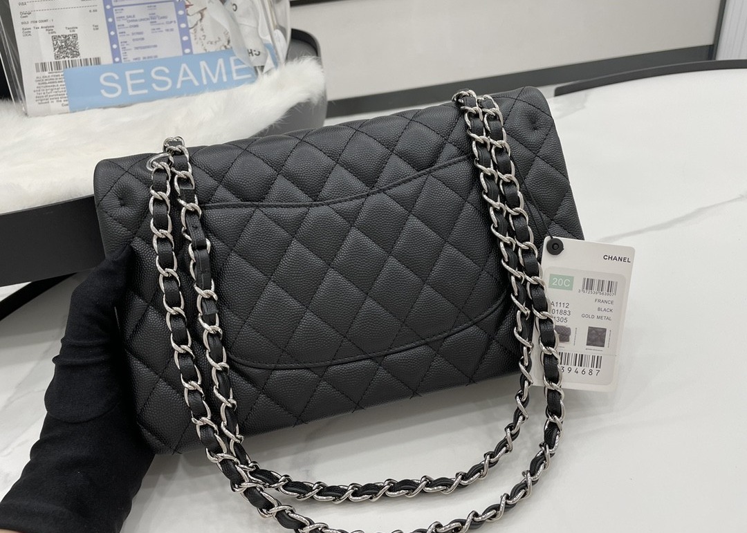 Ball Caviar Womens Chain Bag Calf Skin Inside Suede 25cm Length