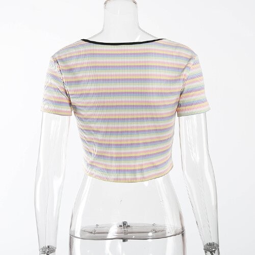 OEM maufactory Keliou Foreign Trade polyester cross -border European and American sexy short zipper rainbow t -shirt