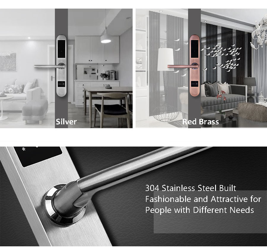 Silver Color Aluminum Sliding Door Lock Unlock By Card And Password