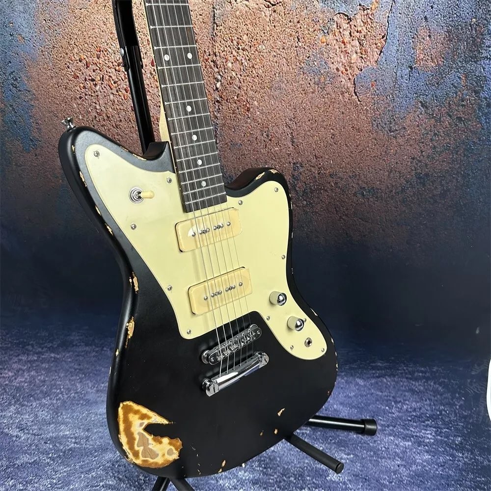 2024 Deluxe Handed Fano Style Relic Electric Guitar Custom Guitar Factory Aged Black Guitar P90 Pickups